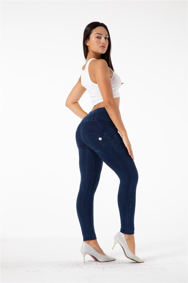 826HWDDBlueJS Shascullfites Melody High Waist Dark Thread Dark Blue Jeans with Stripe