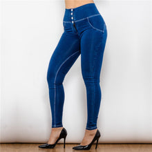 Load image into Gallery viewer, Melody Shaping Pant High Waist Dark blue denim / white stitch - Buttons - Melody South Africa