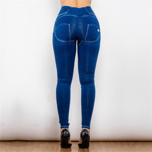 Melody Shaping Pant High Waist Dark blue denim / white stitch - Buttons - Melody South Africa