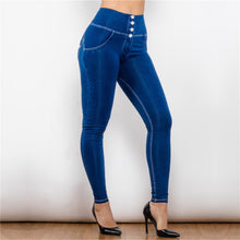 Load image into Gallery viewer, Melody Shaping Pant High Waist Dark blue denim / white stitch - Buttons - Melody South Africa