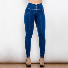 Load image into Gallery viewer, Melody Shaping Pant High Waist Dark blue denim / white stitch - Buttons - Melody South Africa