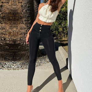 Melody Shaping Pants High Waist Black denim (Buttons) - Melody South Africa