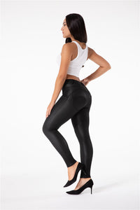 Melody Shaping Pants Regular Mid waist Black Faux Leather - Melody South Africa